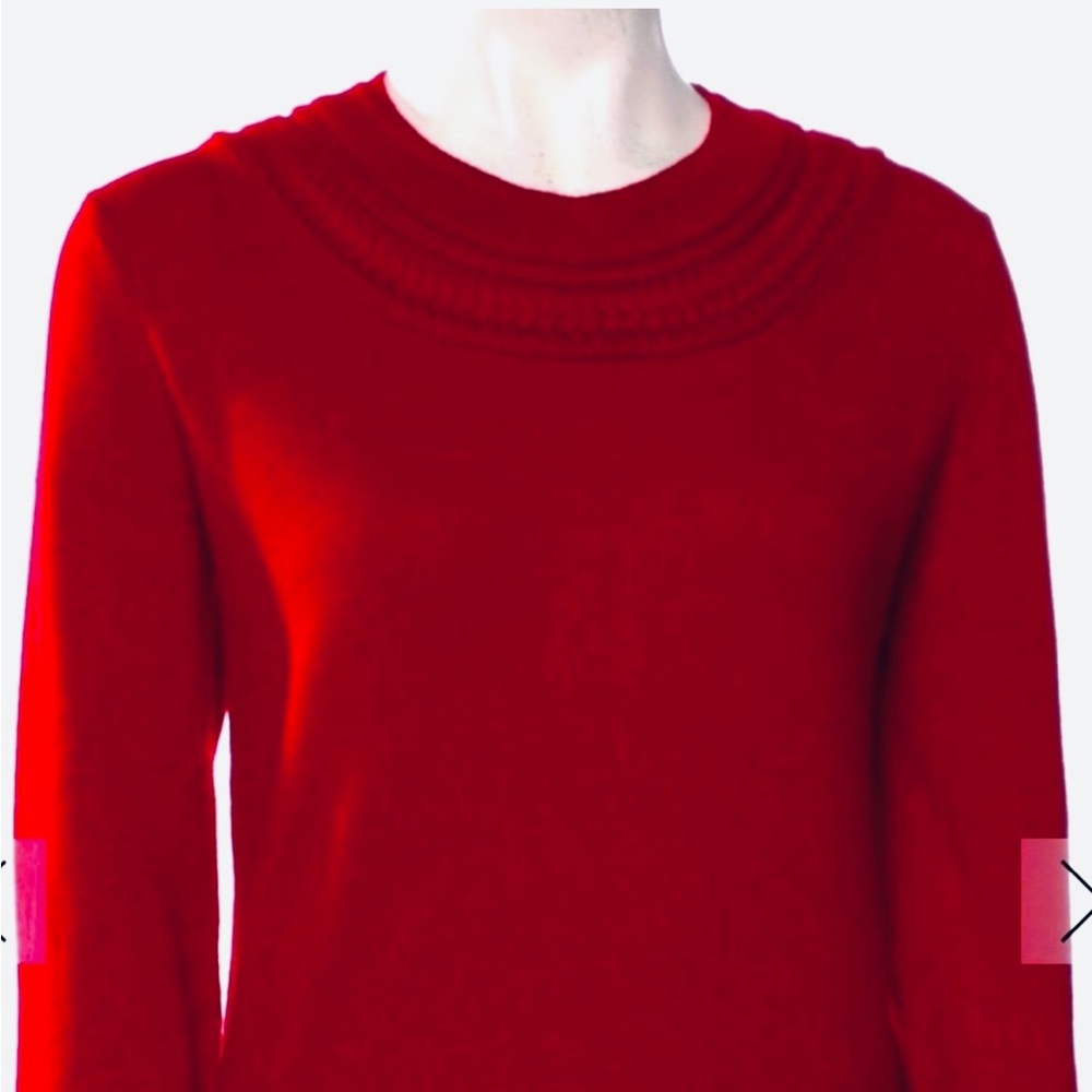 NEW BURBERRY Red Cashmere Sweater Braided Crew Neck Black Button Cuffs S RARE!